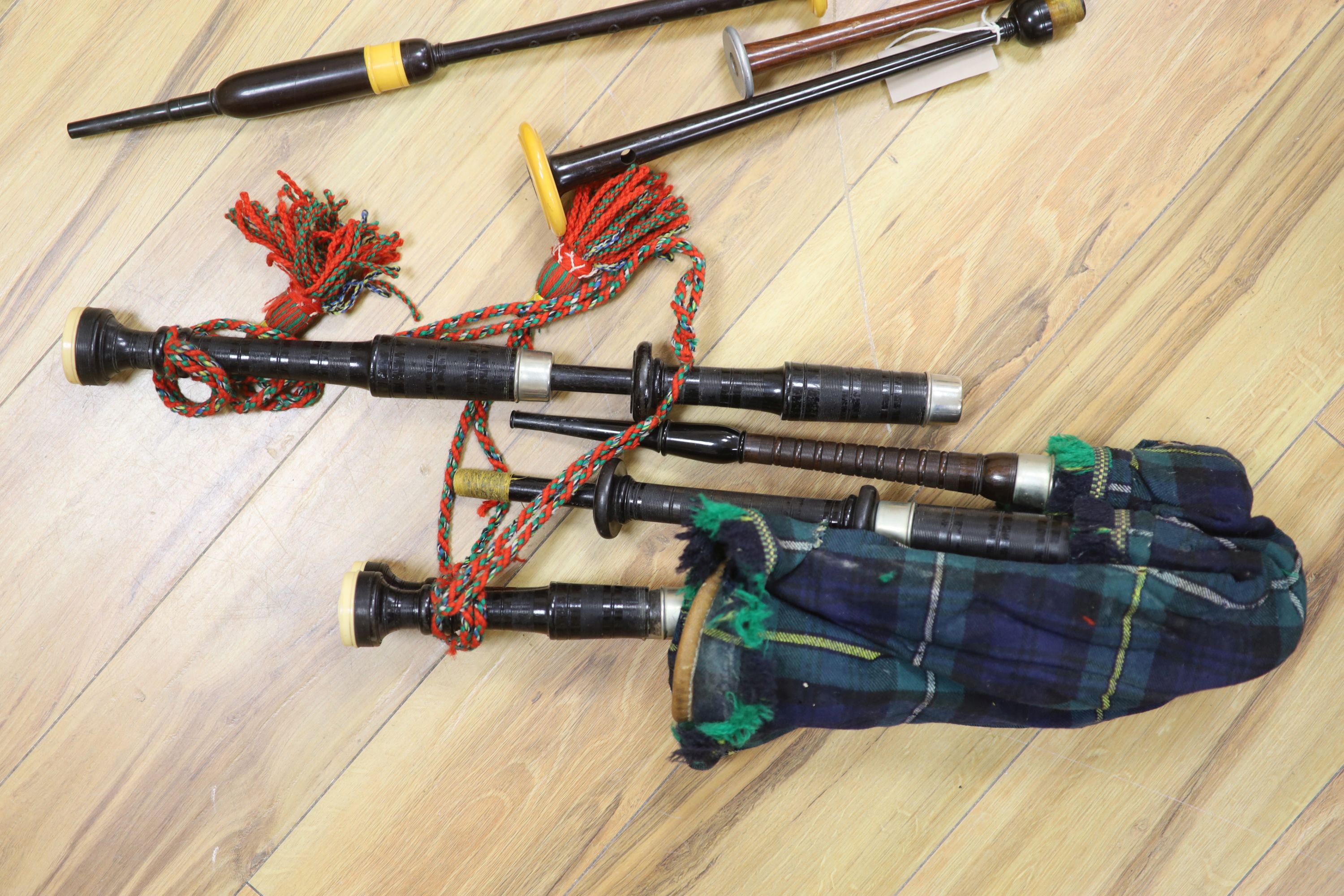 A set of bagpipes, signed Alexander